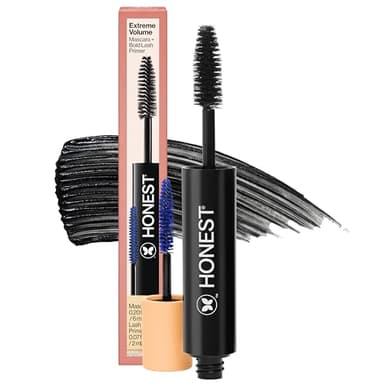 Honest Beauty 2-in-1 Extreme Volume Clean Mascara, Bold Lash Primer with Castor Oil, Maximum Curl, Vegan, Safe for Sensitive Eyes, Black, .27 fl oz