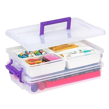 IRIS USA 9 Qt. Plastic Craft Storage Container Bins with Lids, 1 Pack, Small Art & Office Supply Organizer Tote, Sensory Bins & Boxes for Home & University, Latchable, Stackable, Portable, Clear