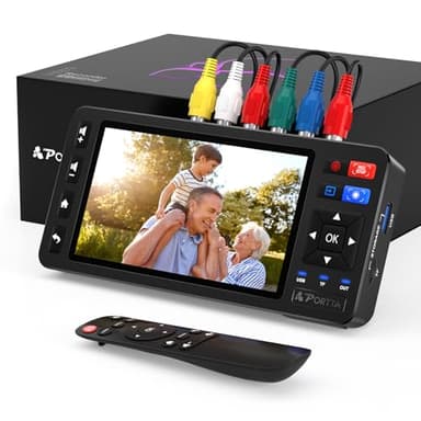 Portta VD22P VHS to Digital Converter with 5" HD Screen, Video Capture Recorder Convert to MP4 Compatible with VHS, VCR, DVR, DVD, Hi8, Mini DV, Camcorders, Retro Consoles (Tape Player Not Included)
