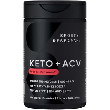 Sports Research® Keto Plus ACV Capsules - Diet Support with 500mg of Apple Cider Vinegar & 1500mg goBHB® Exogenous Ketones - Gluten Free & Keto Certified - 120 Veggie Capsules