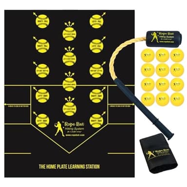 Rope Bat - The Original Patented Rope Bat Swing Trainer w/ 12 Soft Training Balls & Home Plate Learning Station - Baseball & Softball Swing Trainer, Training Tool, Batting Aid