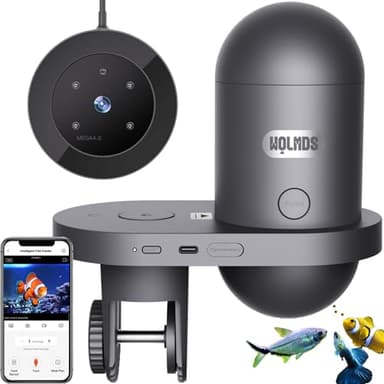 Wolmds Automatic Fish Feeder for Aquarium with 2.5K Camera, WiFi (2.4G/5.0G) Programmable Visual Auto Feeder, App Control & Monitor, Auto Dispenser with Timer for Vacation, Saltwater, Freshwater Tanks