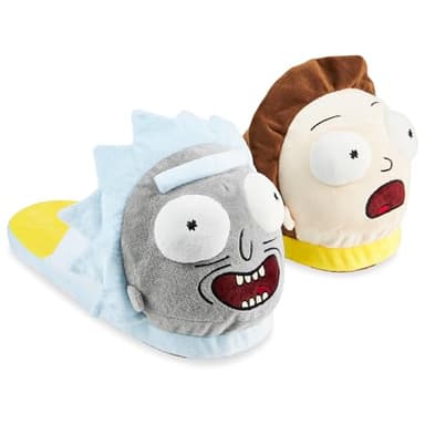 RICK AND MORTY Men's Slippers, 3D Plush Non Slip Sole - Gifts for Him (Multicolour, 12/12.5)