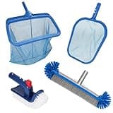 Ahomdoo 4-Piece Pool Cleaning Kit with Professional Leaf Skimmer, Mesh Net, 17.5 Inch Brush & Scrubber (No Pole)