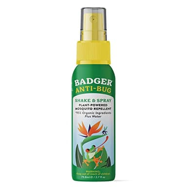Badger Bug Spray Travel Size, Family Friendly All Natural Mosquito Repellent w/Organic Essential Oils, Smells Great, 3 Hours Effective, Deet-Free, Vegan, Travel Insect Repellent, 2.7 fl oz