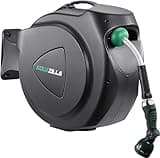 Retractable Garden Hose Reel, 100Ft x 5/8" Durable Wall Mounted Water Hose Reel with 180° Swivel Bracket, 9 Pattern Sprayer, 6Ft leader hose,Smooth Automatic Rewind, Any Length Lock.
