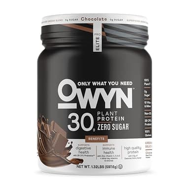 Owyn Only What You Need Pro Elite High Protein Powder, 30g Vegan Protein for Workout Recovery, Delicious Smooth Taste, Zero Sugar, Low Net Carbs, Chocolate, 12 Servings (1.32 LB)