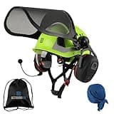 UM ULTRAMAXX Forestry Safety Helmet with Built-in Visor, Mesh Face Shield, and Bluetooth Ear Muffs, 5 in 1 Arborist Helmet for Chainsaw, Logging, and Garden Work, ANSI Z89.1 Certified, Green