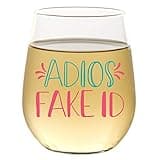 21st Birthday Gifts for Her Unique, Adios Fake ID, Funny Cute Wine Glass for Women, Stemless 15oz in Gift Box, Funny Happy 21st Birthday Ideas for Women, Sister, Friend, Coworker