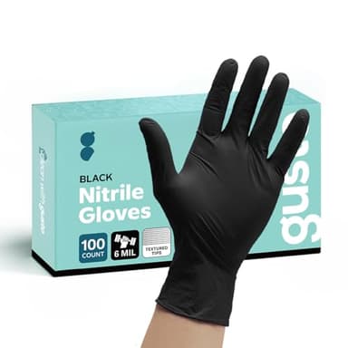 Comfy Package GUSTO Black Nitrile Gloves [100 Count] 6 Mil, HEAVY DUTY Disposable Gloves for Food Prep, Cooking, Tattoo, Cleaning – Latex-Free, Powder-Free, Textured Fingertips - Large (Formerly