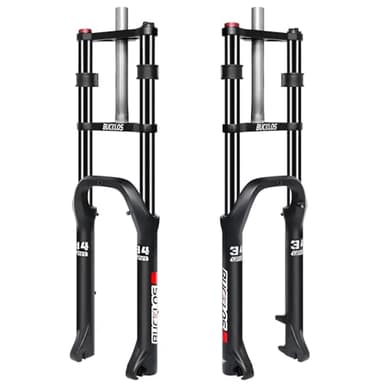 BUCKLOS 26 inch 4.0" Fat Tire E-Bike Suspension Fork, 180mm Travel Spacing Hub 135mm 1-1/8" Straight MTB 9mm QR Electric Bicycle Oil Double Shoulder Disc Brake Front Fork, Snow Beach Mountain Bike
