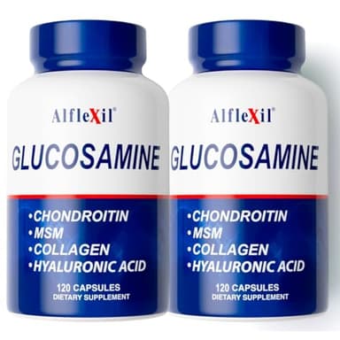 ALFLEXIL Premium Glucosamine & Chondroitin Nutritional Supplement - Healthy Joint, Bone & Knee Support - Rich in MSM & Collagen - Organic Natural Ingredients - Made in USA - 120 Capsules - 2 Pack
