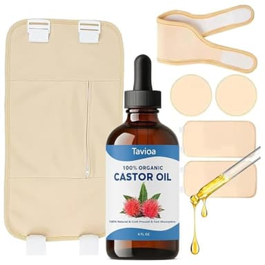 Tavio Castor Oil Pack, Celara Organic Cotton Castor Oil Pack Wrap Kit, Wellness Packs for Liver Support, Digestion Aid, Muscle Relaxation & Detox, Reusable & Comfortable