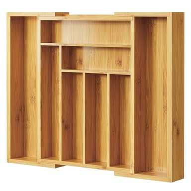 Pipishell Bamboo Expandable Silverware Drawer Organizer, Adjustable Kitchen Utensil Tray for Forks, Spoons and Knives, Wood Storage Cutlery Holder for Bedroom and Living Room