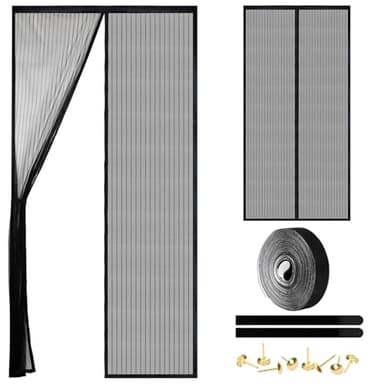 Magnetic Screen Door - Self Sealing, Heavy Duty, Hands Free Mesh Partition Keeps Bugs Out Let Breeze in- Pet and Kid Friendly - Keep Open Feature (Black, Fit Door Size 38 x 82 Inch)