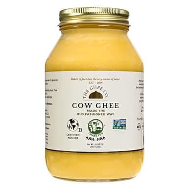 The Ghee Co. - 32 Fl Oz ,Glass Jar,Crafted homestyle with Real Butter, Grass Fed, Certified Non-GMOs, Certified, Kosher & Halal , Paleo & Keto-friendly , Lactose & Casein Free, Naturally long shelf life of 36 months