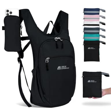 HIGH EXPERIENCE Hiking Backpack 10L/15L Small Daypack Lightweight Packable Travel Foldable Water Resistan for Women Men (Black, 10L)