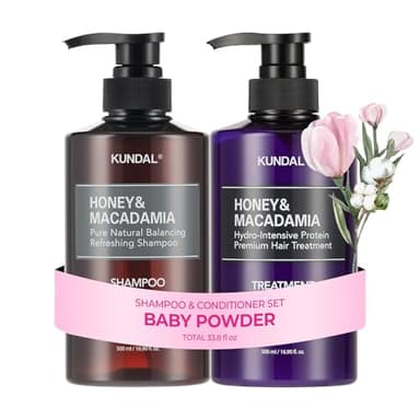 KUNDAL Korean Shampoo and Conditioner Set [Baby Powder] Salon-quality, Long Lasting Scent, Moisturizing, Sulfate-Free, Argan & Macadamia Oil, Korean Hair care, 16.9 fl oz each, Valentines Day Gifts