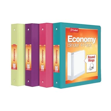 Cardinal 3 Ring Binders, Binders for School and Office, Durable 1.5 Inch, Round Rings, Holds 350 Sheets, ClearVue Presentation View, Non-Stick, Assorted Bright Colors, 4 Pack (79553)