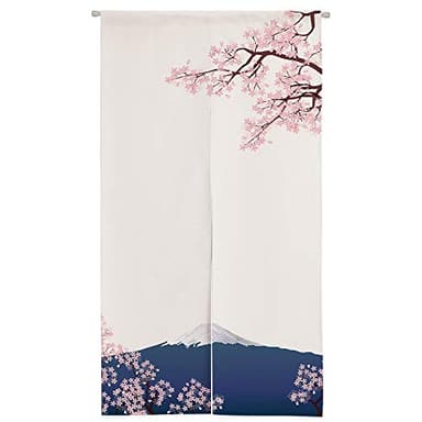 Ofat Home Japanese Doorway Curtain Noren Cherry Blossom Sakura and Mount Fuji Artistic Painting Tapestry for Wall Hanging Home Decor, 33.5"x 59"