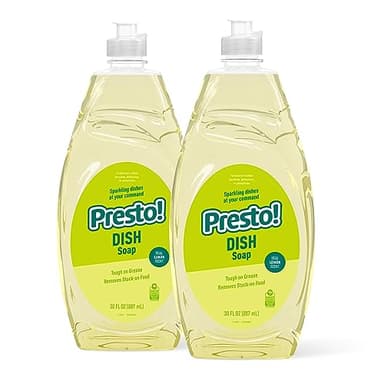 Amazon Brand - Presto! Concentrated Dish Soap, Lemon Essential Oil Scent, Removes Stuck-on Food and Grease, Phosphate-Free Formula, 30 fl oz, Pack of 2