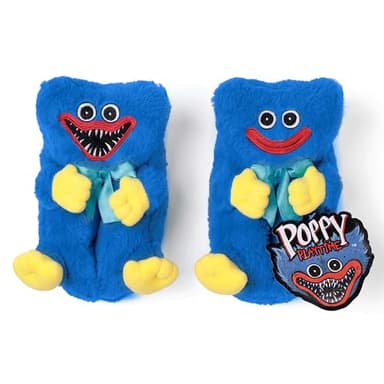 Poppy Playtime - Huggy Wuggy Fuzzy Plush Slippers (3D Body & Bow w/Embroidery, Unisex)-XS