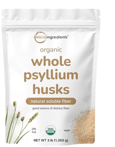 Micro Ingredients Organic Whole Psyllium Husks, 3lbs | Daily Soluble Fiber Supplement with Prebiotics | Psyllium Husk Sourced from India | Non-GMO, Keto Friendly, Vegan