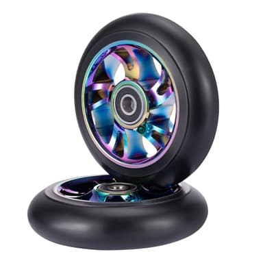 100mm Scooter Wheels 2 Pack - Pro Scooter Wheels with ABEC-9 Bearings Installed, 88A PU, Replacement Wheels Fit for Razor, MGP, Lucky Envy & Pro Scooters, Black