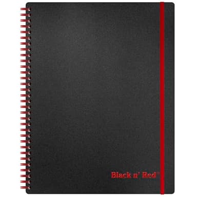 Black n' Red Notebook, Business Journal, 11" x 8", 70 Sheets, Ruled, Optik Paper, Scribzee App, Flexible Poly Cover, Wirebound, Black (K67030)