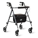 Medline Superlight Folding Aluminum Mobility Rollator Walker, Smoky Blue, 250 lb. Weight Capacity, 6" Wheels, Adjustable Arms and Seat, Foldable Rolling Walker for Seniors