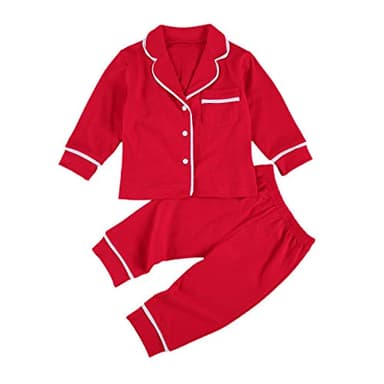 Merqwadd Toddler Baby Button-Down Pajamas Set, Cotton 2-PCS-PJs Set Shirt and Pants Sleepwear for Unisex Kids (Red,12-18 Months)