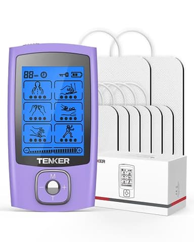 TENKER TENS Unit Muscle Stimulator, 24 Modes TENS EMS Machine for Shoulder, Sciatica, Back Pain Relief, Rechargeable Electronic Pulse Massager with 2"x2" and 2"x4" Electrode Pads