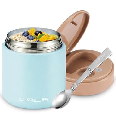 CJACJA Insulated Food Jar for Kids - 15.2 Oz, Thermo for Hot Food, Soup Thermo, Insulated Food Container, Termos Para Comida Caliente, Width Mouth Stainless Steel Lunch Box with Spoon, Blue