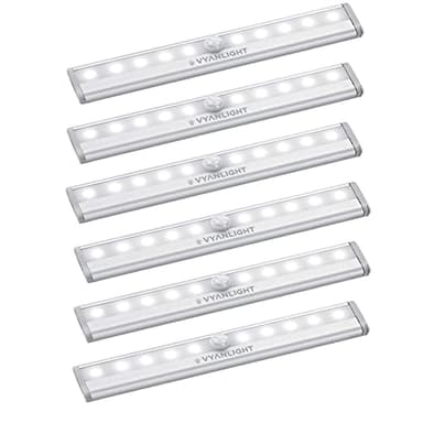 VYANLIGHT Under Cabinet Lighting – Motion Sensor Closet Lights, Battery Operated LED Strip Light Bar, Stick-On Wireless Indoor Lights for Kitchen, Pantry, Hallway, Stairs, 6 Pack