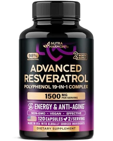 Resveratrol Supplement - 19-in-1 Organic Polyphenol Complex - Noni Extract | Berberine | Quercetin | Apple Cider Vinegar | Acai - Made in USA - Antioxidant & Heart Health Support - 120 Capsules