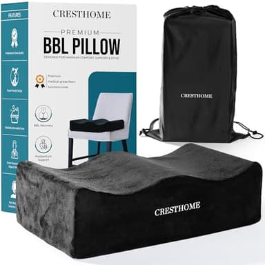 CrestHome Lightweight BBL Pillow After Surgery to Heal Faster & Protect Shape – BBL Recovery Memory Foam Cushion with 250lbs Support, Velvet Cover & Non-Slip Bottom for Ultimate Comfort & Stability
