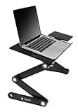 Executive Office Solutions Portable Adjustable Aluminum Laptop Desk/Stand/Table Vented w/CPU Fans Mouse Pad Side Mount-Notebook-MacBook-Light Weight Ergonomic TV Bed Lap Tray Stand Up/Sitting-Black