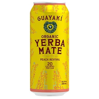 Yerba Madre Organic Yerba Mate, Clean Energy Drink Alternative, Peach Revival, 15.5oz, 150mg Caffeine