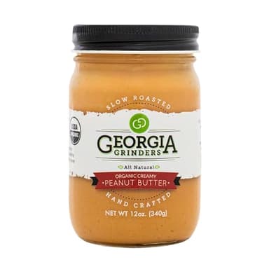 Georgia Grinders Organic Creamy Peanut Butter, Gourmet Nut Butter Spread, No Sugar Added, Vegan, Non-GMO, Gluten-Free, No Palm Oil, 12 Ounce (1 Pack)