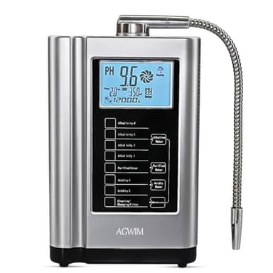 AGWIM Alkaline Water Ionizer Machine 729, Built-in a Filter, Produces pH 4-10.5 Water, 7 Water Settings, Up to -570mV ORP, 8000L Per Filter, Silver
