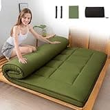 MAXYOYO Japanese Floor Mattress Futon Mattress Queen Bed Mattress Roll Up Mattress Sleeping Mat for Adults Foldable Mattress Plaid Checkered Shikibuton Floor Mattress Camping Mattress, Green