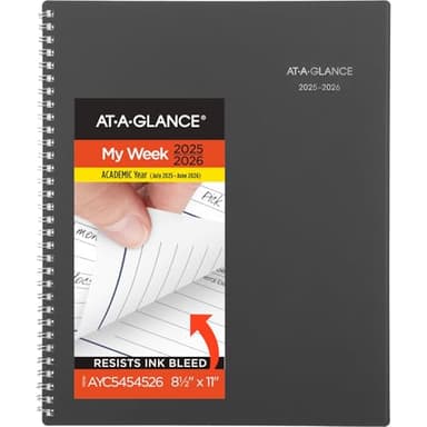 AT-A-GLANCE Planner 2025-2026 Academic, Weekly & Monthly, 8-1/2" x 11", Large, Monthly Tabs, Flexible Cover, DayMinder, Charcoal (AYC54545)