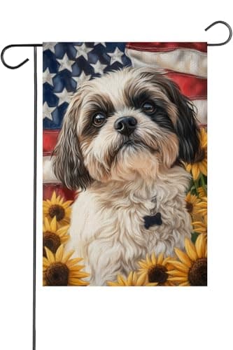 KEEPAEON Welcome 4th of July Shih Tzu Patriotic Decorative Garden Flag, America USA Pet, American Flag Outdoor Small Home Decor Double Sided 12 x 18 (6724)
