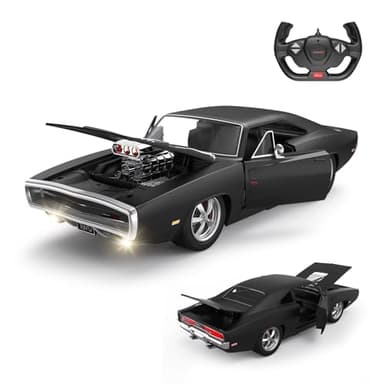 RASTAR RC Cars 1:16 Fast & Furious 1970 Dodge Charger R/T Remote Control Car, Toy Muscle Cars for Boys, Matt Black 2.4G