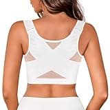 J-pone Women's Front Closure Bra with Posture Correcting Bra Full Coverage Wireless Back Support Bras for Women with Nipple Covers, White S