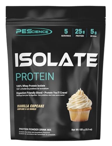 PEScience Isolate Whey Protein Powder, Vanilla Cupcake, 5 Servings, 100% Whey Protein Isolate, Low Carb, Fast Absorbing Post Workout Shake for Men and Women