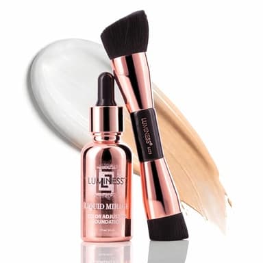 LUMINESS Liquid Mirage w/SPF 50 Color Adjusting Foundation Kit - Color Changing Foundation, SPF 50 Primer & Makeup Brush, Face Makeup for Mature Skin, 4in1 Liquid Foundation, Concealer & Moisturizer