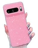 MINSCOSE Compatible with Google Pixel 8 Pro Case,Cute Bling Glitter Thin Slim Shockproof TPU Sparkly Cover for Women Girl for Google 8 Pro 6.7 INCH-Pink
