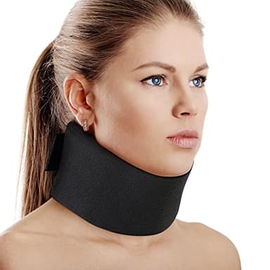 Cozyhealth Soft Foam Neck Brace Universal Cervical Collar, Adjustable Support Brace for Sleeping - Relieves Pain and Spine Pressure, Neck Collar After Whiplash or Injury (Black, 3" Depth, M)