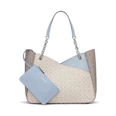 Calvin Klein Zoe Chain Tote, Vanilla/Khaki/Dusty Blue, One Size